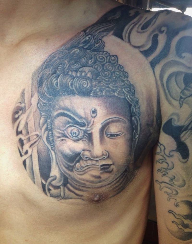 不动尊般若半甲纹身图片_成品人物鬼神传统胸部肩部臀部纹身图案