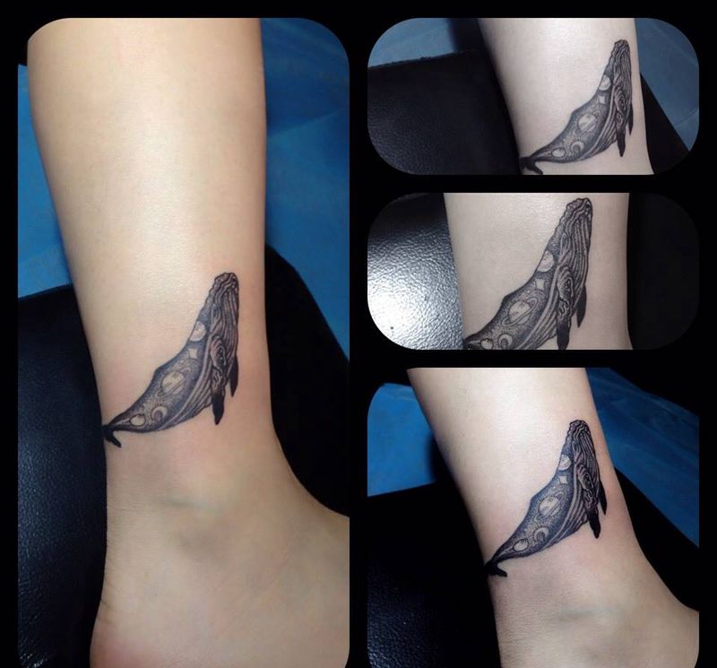 点刺小鲸鱼纹身图片_成品清新腿部动物纹身图案