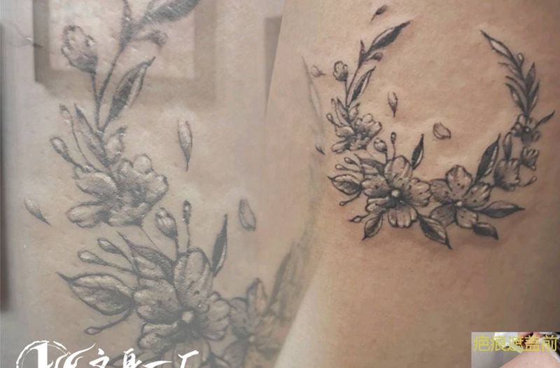素花遮盖疤痕纹身图片_素花纹身图案
