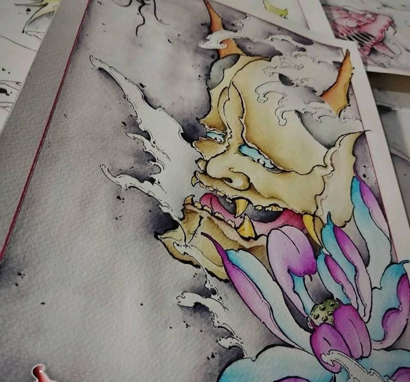 般若纹身图片_原创宇刺青成品手稿纹身图案