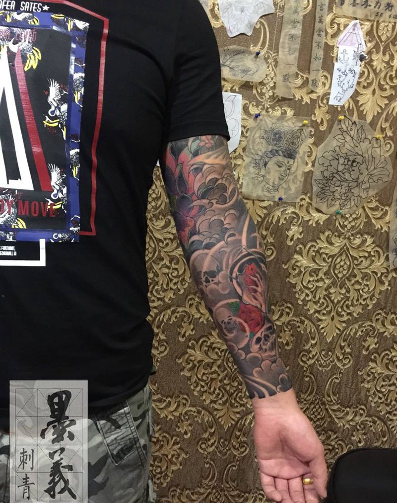 中西合璧纹身图片_成品手臂欧美传统原创植物纹身图案