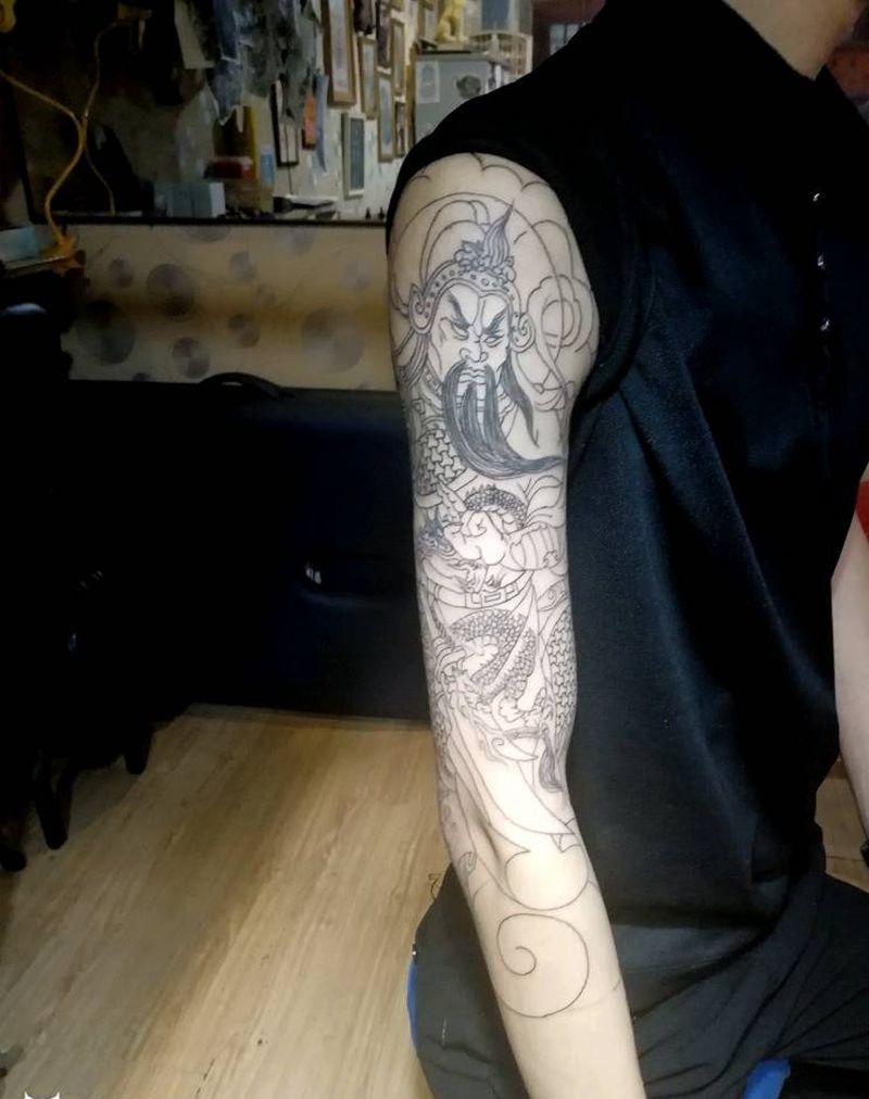 七分袖关公待续纹身图片_手臂花臂纹身图案