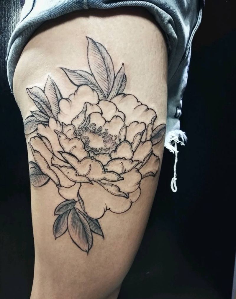 牡丹【线】纹身图片_传统植物原创宇刺青纹身图案