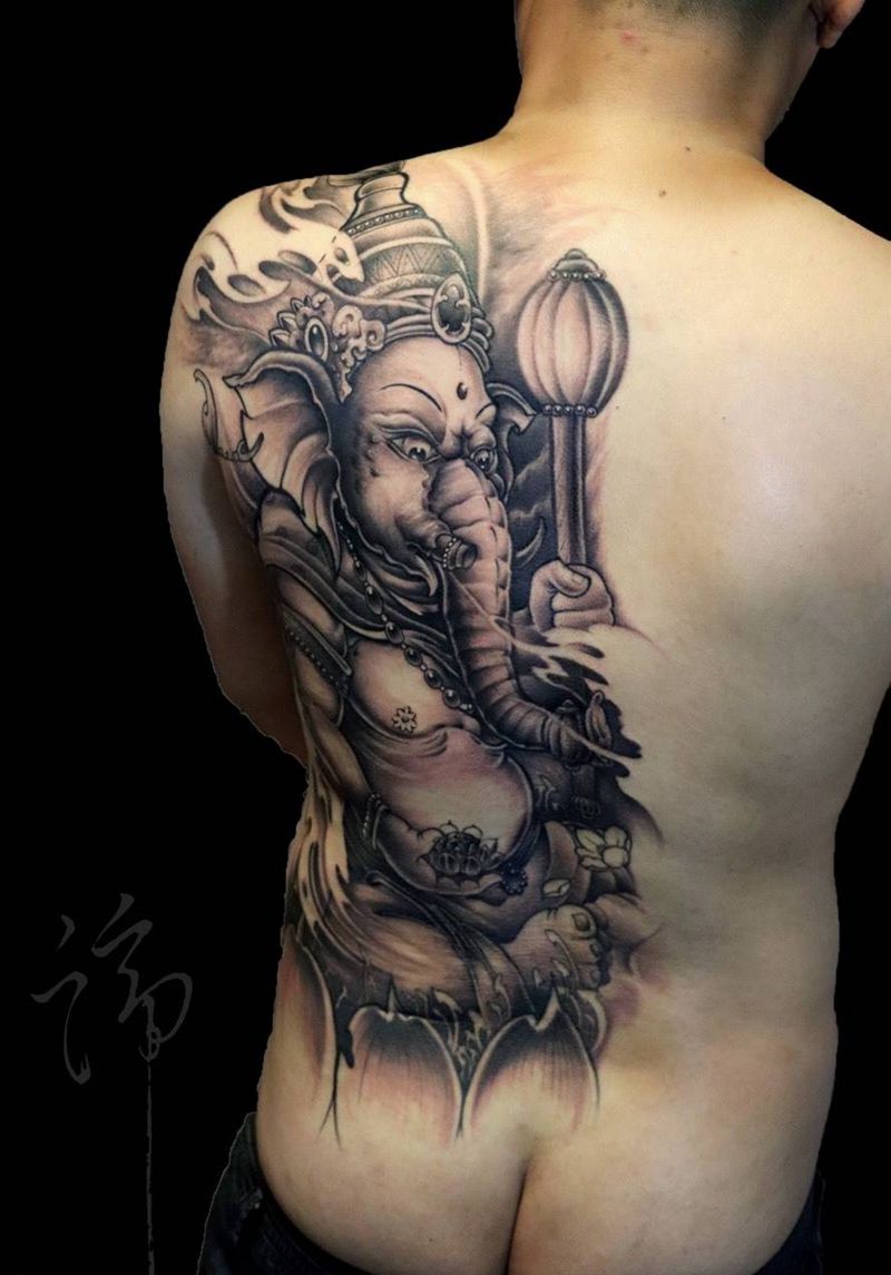 象神纹身图片_成品胸部背部腿部手臂腰部肩部传统鬼神原创纹身图案