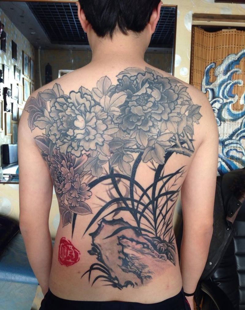 原创牡丹兰草纹身图片