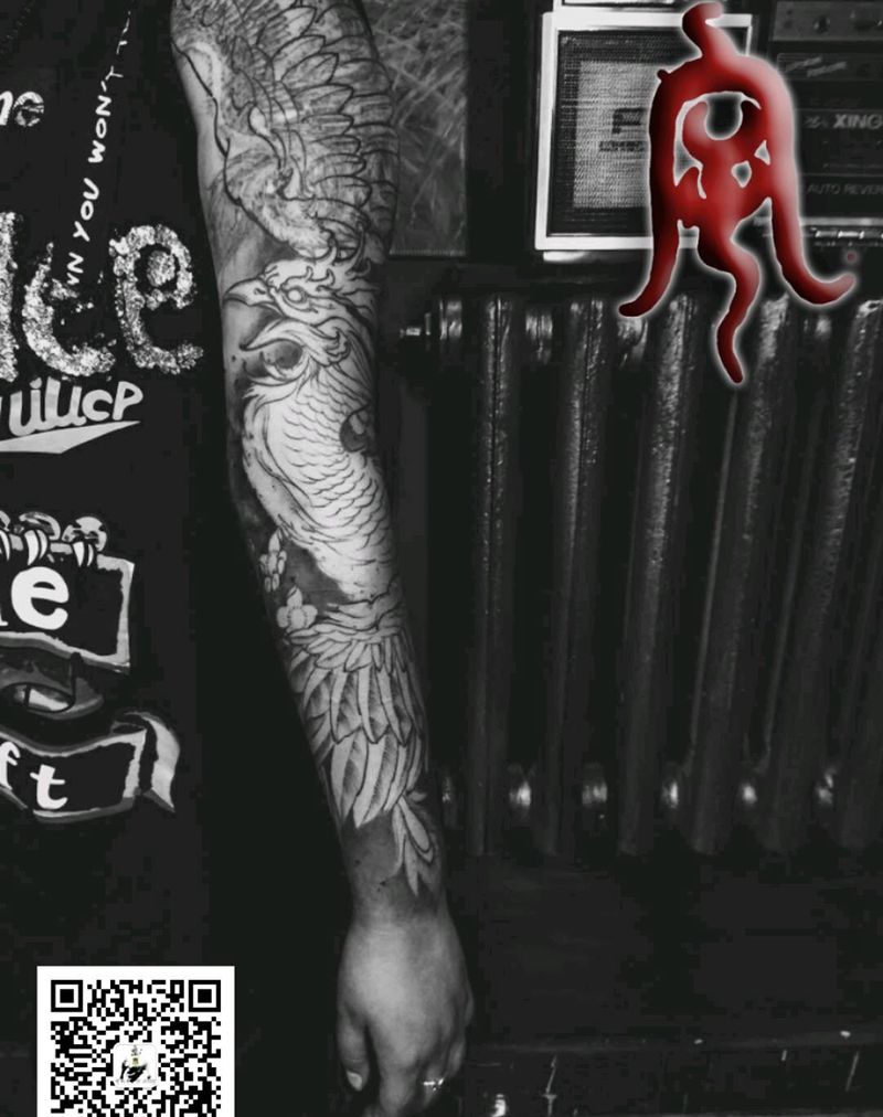 遮盖未完纹身图片_花臂遮盖凤凰纹身图案