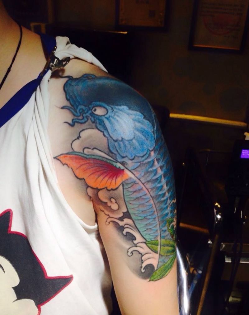 修改鲤鱼纹身图片_手稿手臂习俗传统动物纹身图案