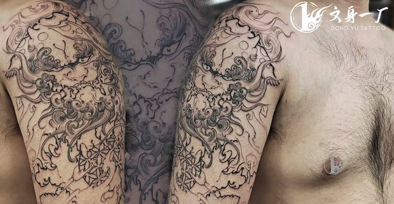唐狮未完纹身图片_新传统纹身图案