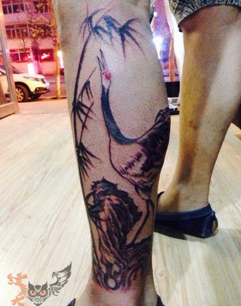 水墨仙鹤纹身图片