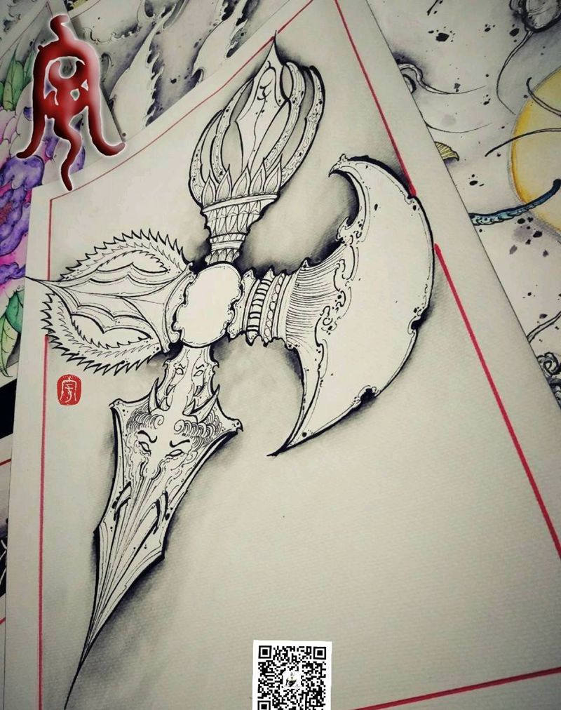 金刚杵纹身图片_原创宇刺青手稿纹身图案