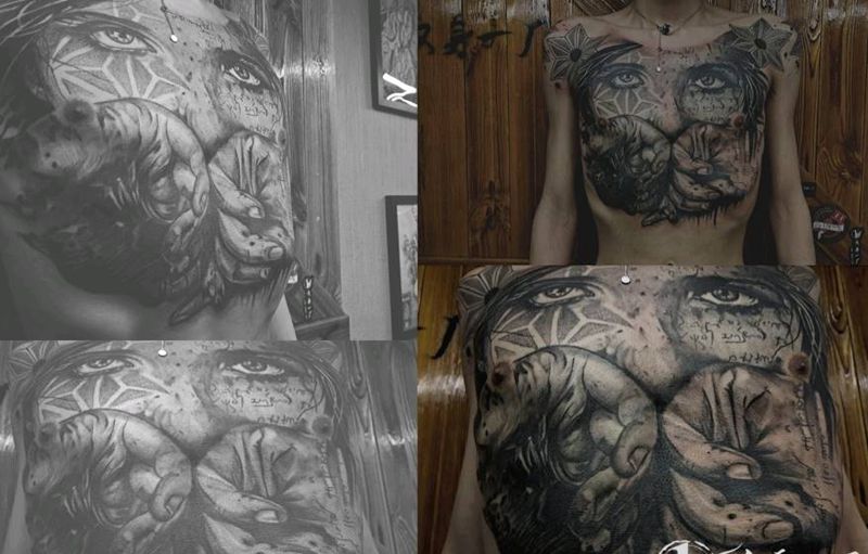 花胸一枚纹身图片_欧美写实纹身图案