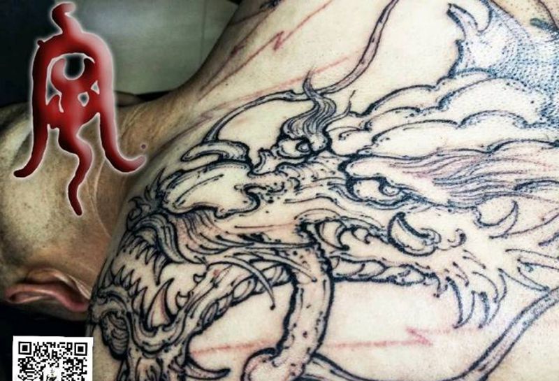 龍头线条纹身图片_原创宇刺青未完成纹身图案