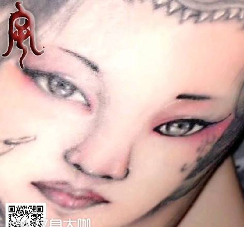 脸纹身图片_宇刺青未完成纹身图案