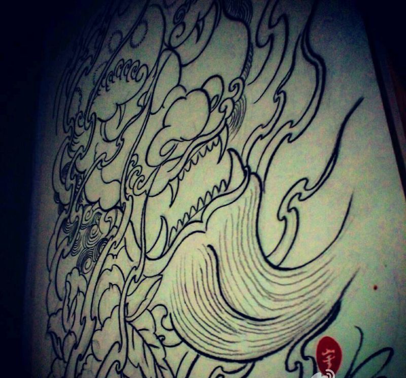 宇之兽纹身图片_成品手稿纹身图案
