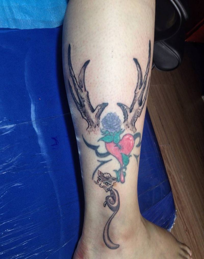 修改作品纹身图片_成品腿部欧美清新动物植物纹身图案