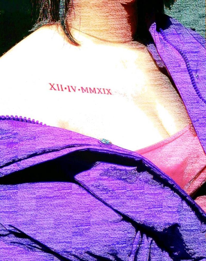 罗马数字纹身图片_肩部花体字纹身图案