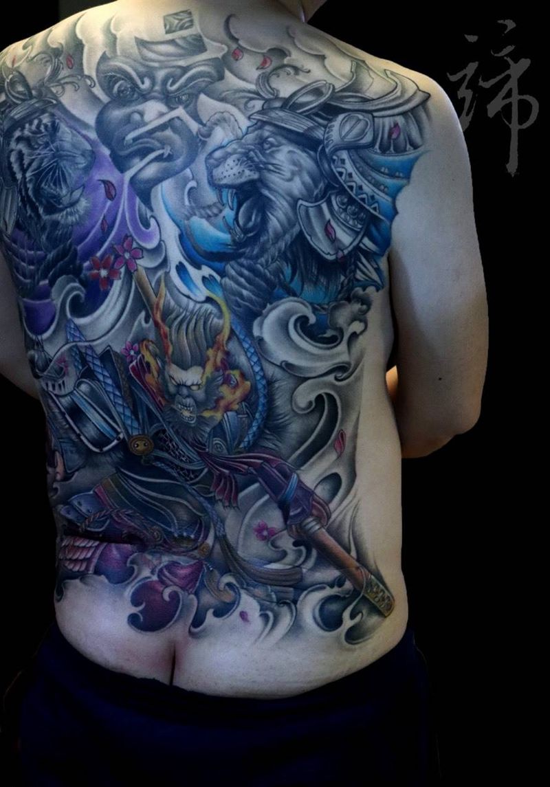 衔接 猴子纹身图片_成品颈部肩部腰部腹部背部胸部腿部臀部传统纹身图案