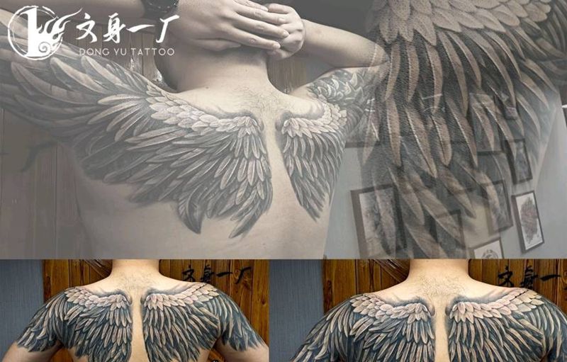 翅膀纹身图片_欧美写实纹身图案