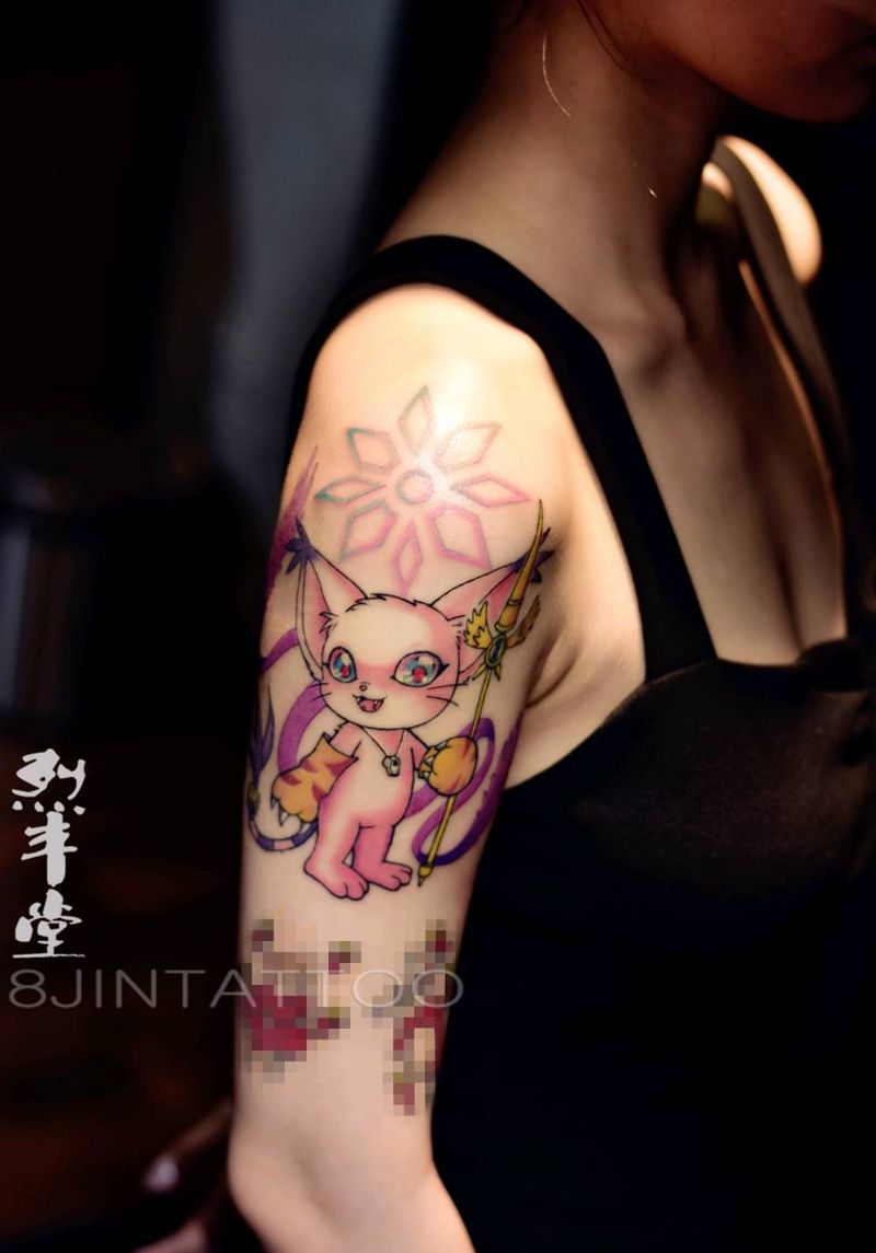 数码宝贝纹身图片_手臂New School水彩数码宝贝纹身图案