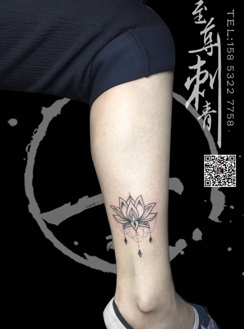 简约梵花纹身图片_成品腿部清新习俗图腾宗教纹身图案