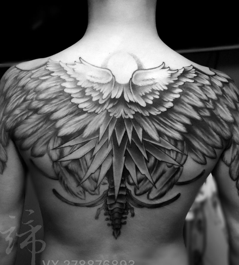 翅膀纹身图片_成品欧美颈部肩部背部臀部腹部静物贴纸动物纹身图案