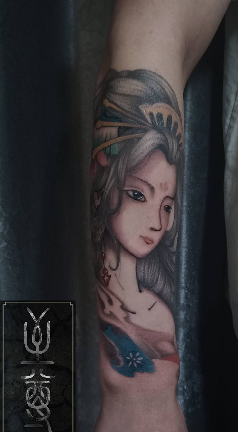 艺伎纹身图片_手臂新传统纹身图案