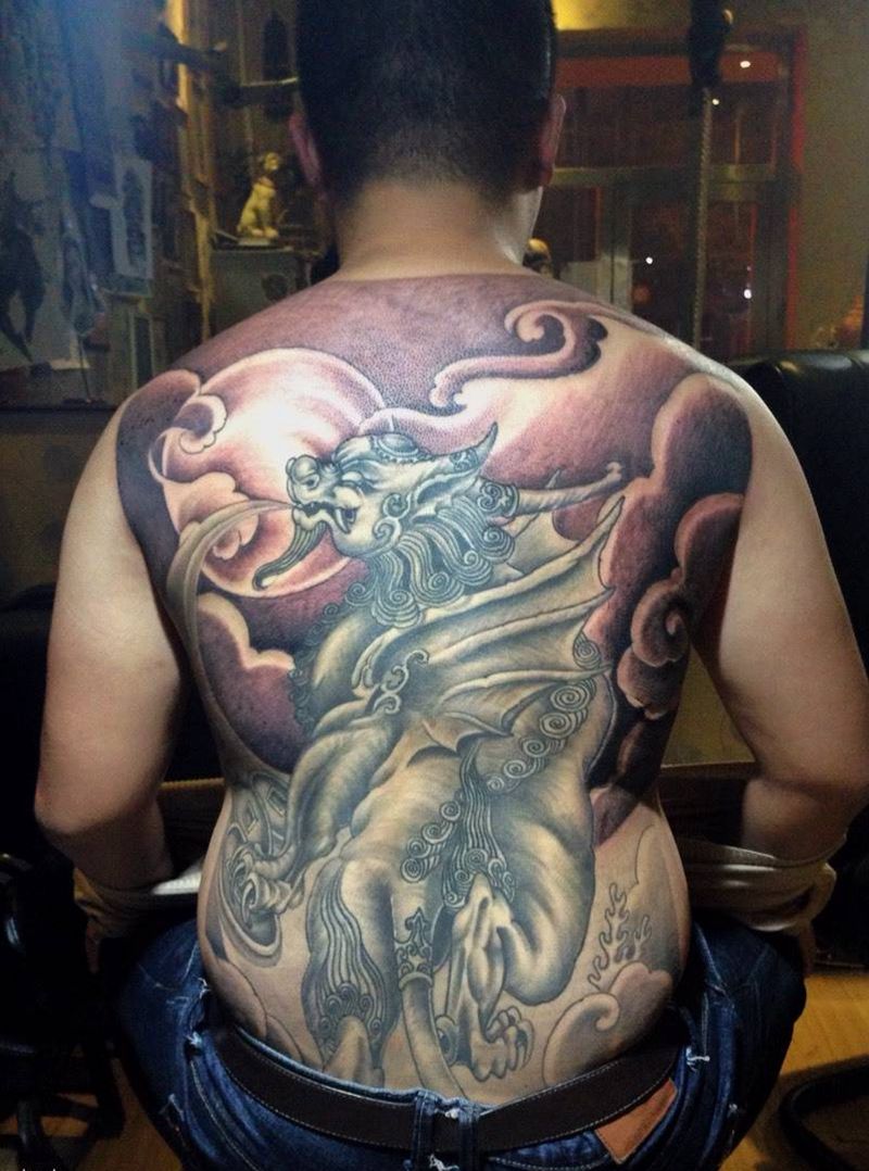 原创貔貅纹身图片_手稿传统背部纹身图案