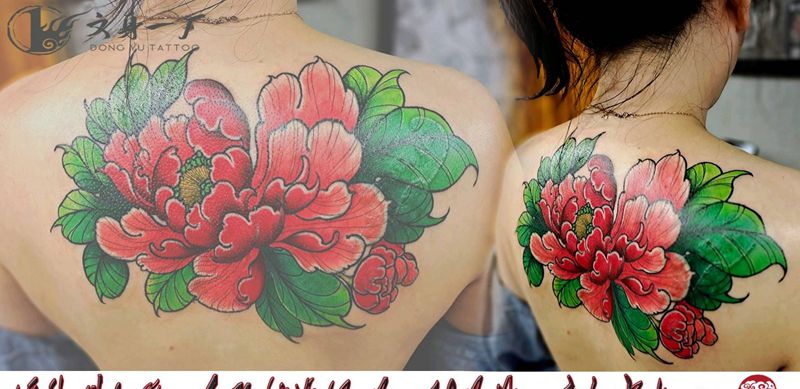 牡丹花纹身图片_新传统纹身图案