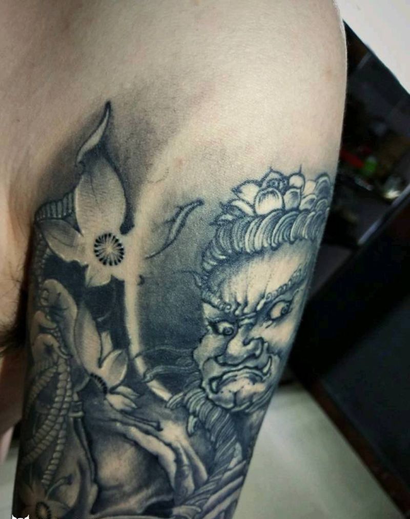 不动尊菩萨恢复后纹身图片_宇刺青成品纹身图案