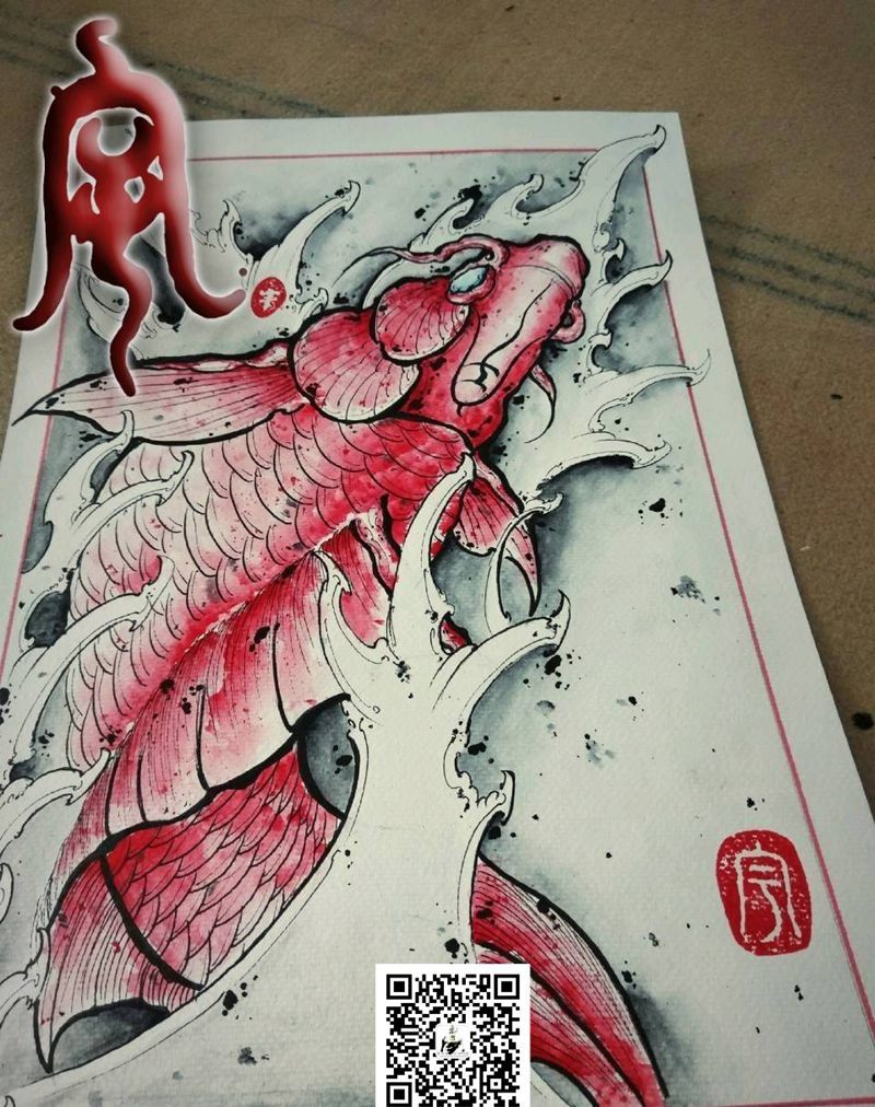 锦鲤纹身图片_原创宇刺青手稿纹身图案