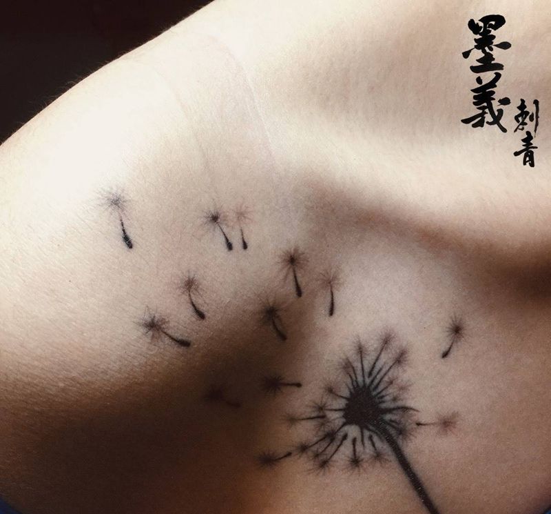 蒲公英纹身图片_欧美传统习俗脚部手部胸部颈部几何植物宗教纹身图案