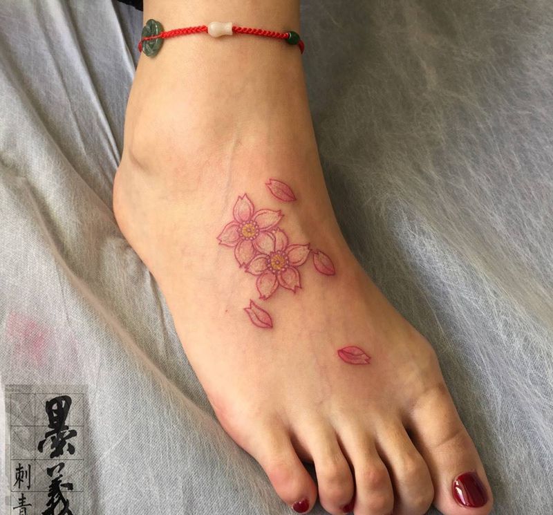 樱花纹身图片_腿部背部宗教胸部字符手稿成品纹身图案