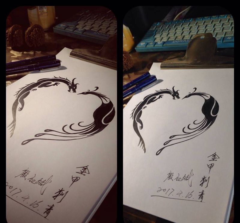 原创情侣纹身（简约龙凤图腾）纹身图片_手稿传统图腾纹身图案