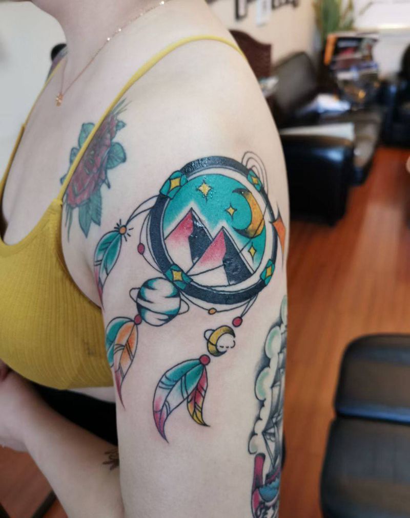 捕梦网纹身图片_肩部New School纹身图案