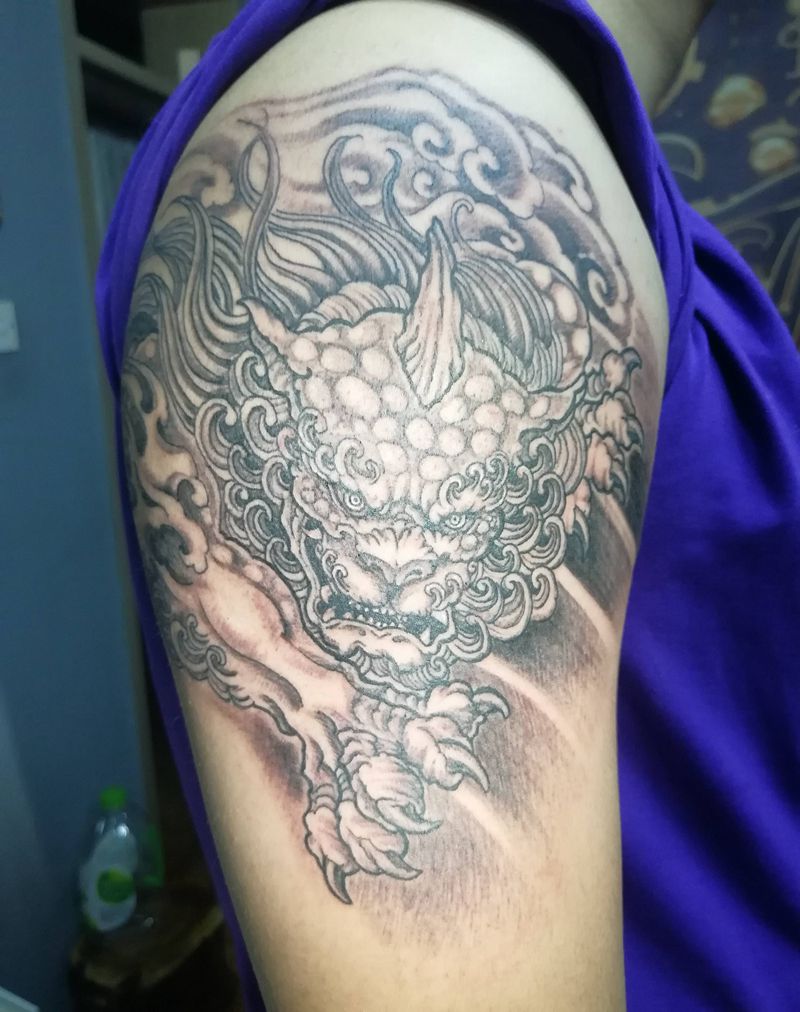 唐狮纹身图片_新传统纹身图案