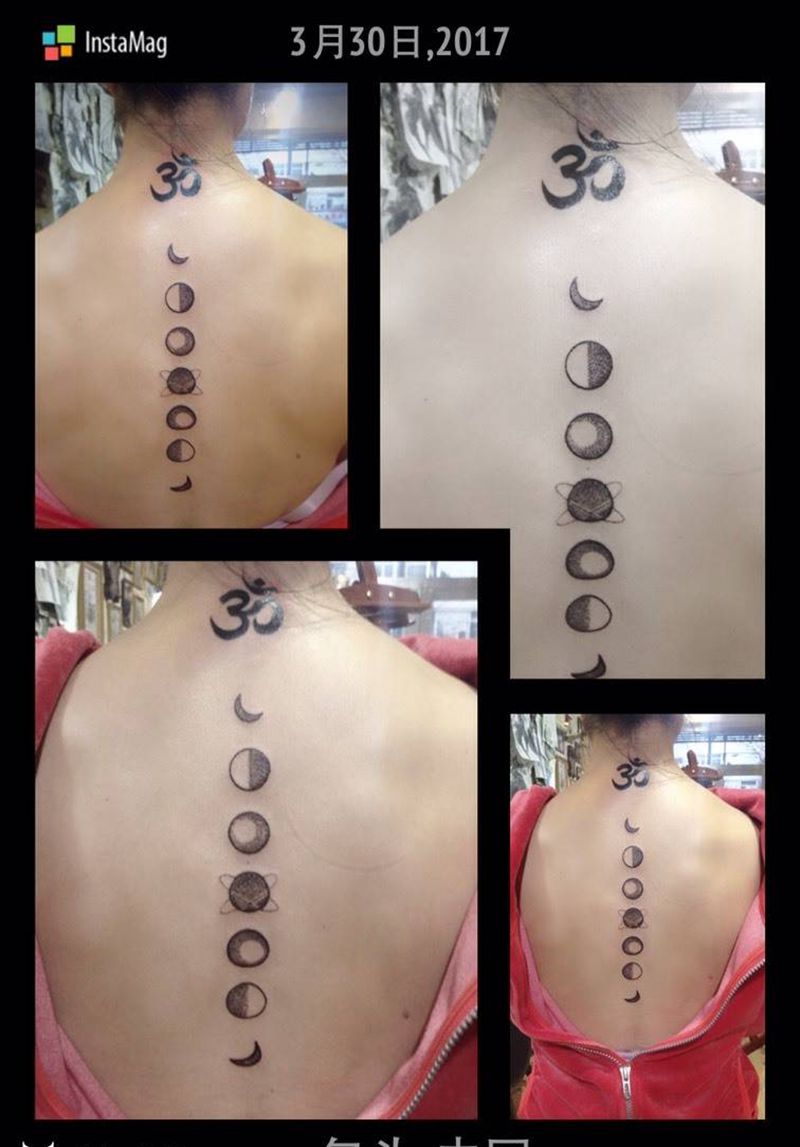 新月满月纹身图片_手稿清新几何纹身图案