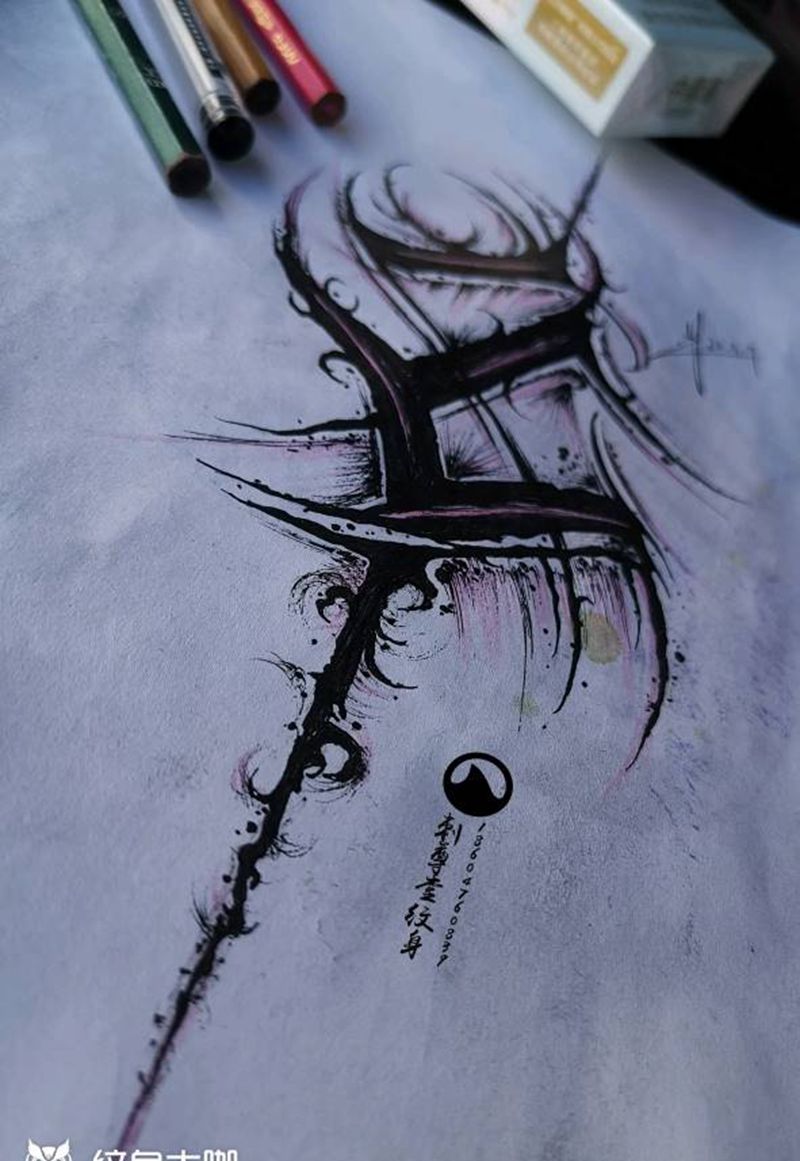 花体纹身图片_腿部纹身图案