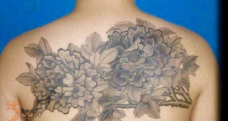 黑白牡丹纹身图片