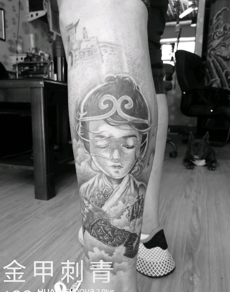 大话西游纹身图片_腿部欧美写实纹身图案