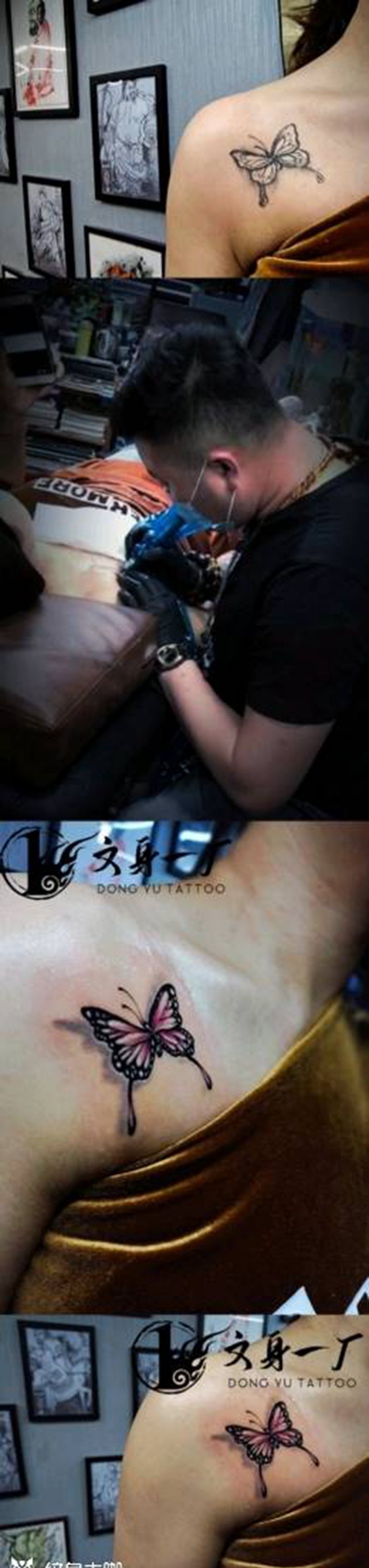 蝴蝶纹身图片_肩部纹身图案