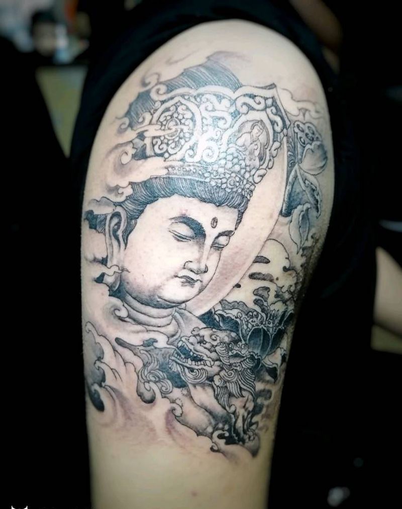 大势至菩萨纹身图片_手臂人物鬼神纹身图案