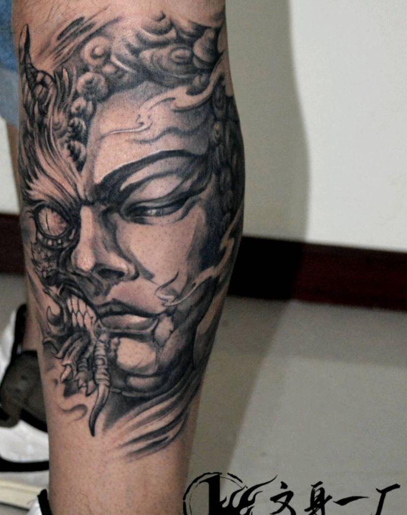 一念之间纹身图片_腿部纹身图案