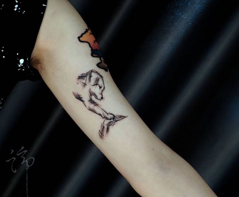 小清晰纹身图片_手臂几何狗 小清新纹身图案