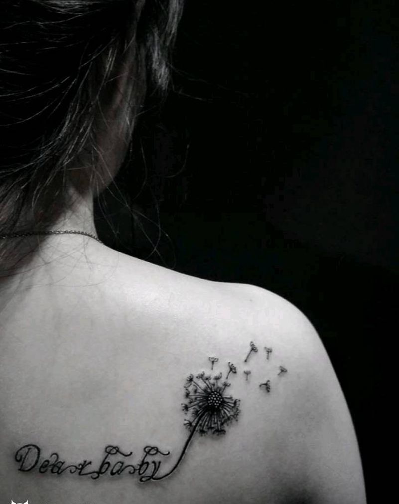 蒲公英纹身图片_原创宇刺青手绘成品纹身图案