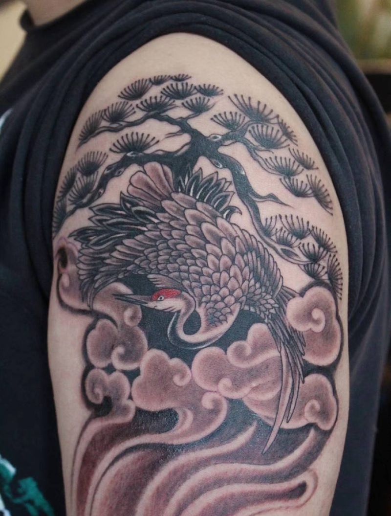 松鹤纹身图片_手臂纹身图案