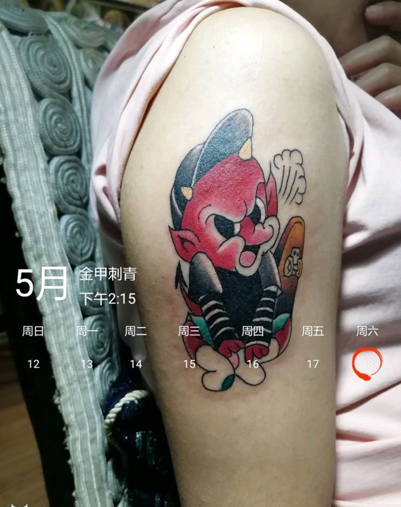 小魔鬼纹身图片_手臂New School纹身图案