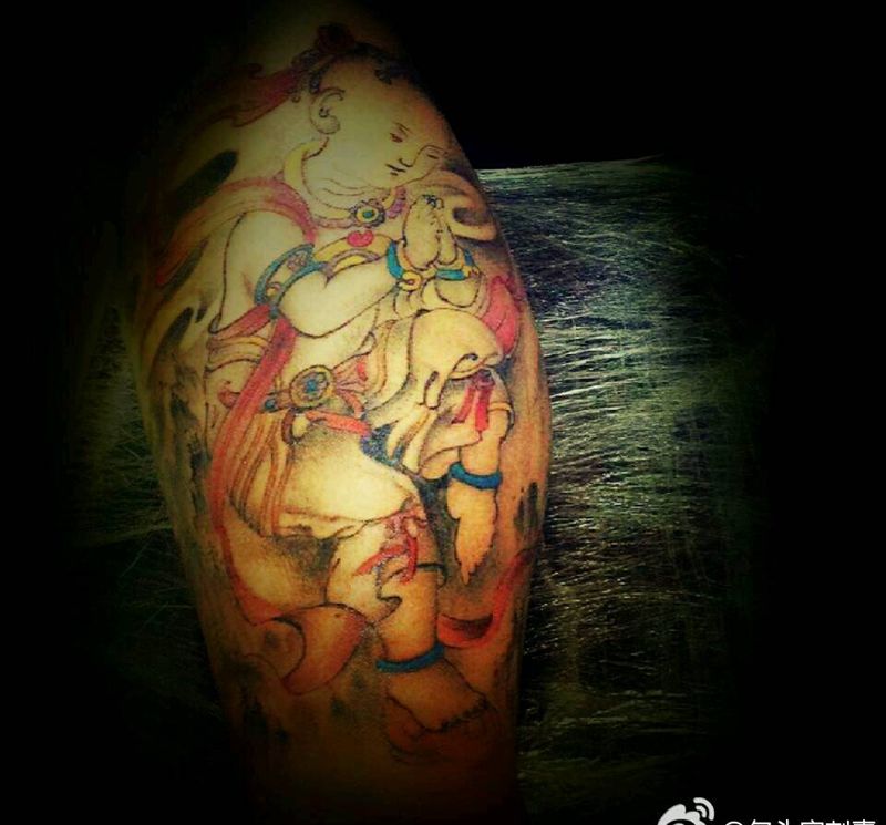 包小腿局部纹身图片_腿部脚部传统人物鬼神宗教原创成品手稿纹身图案