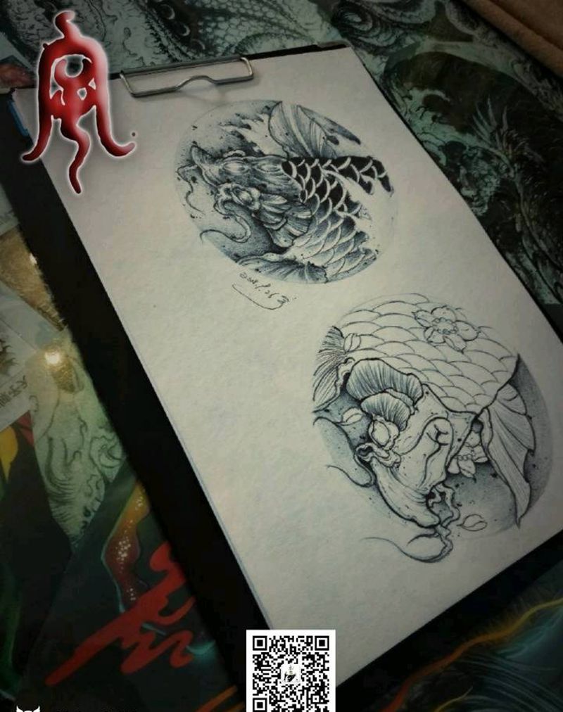 锦鲤纹身图片_画稿纹身图案