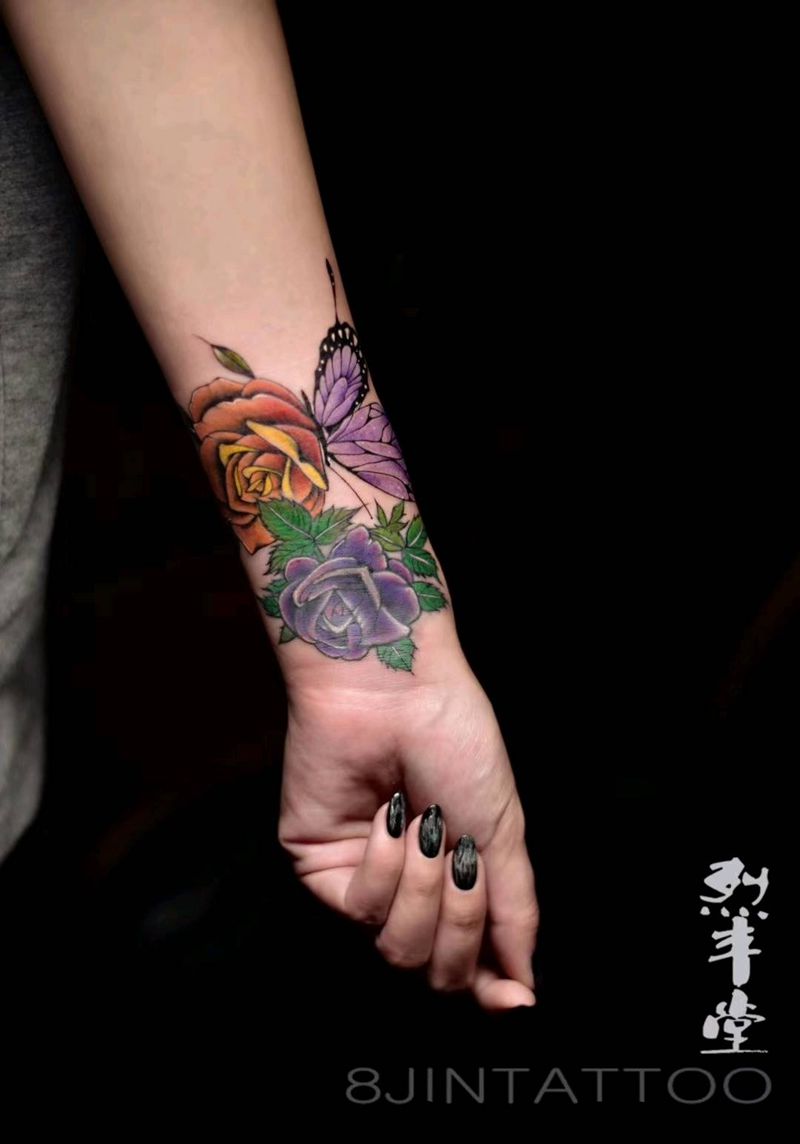 修改～遮盖纹身图片_手臂Old School水彩遮盖修改tattoo纹身图案