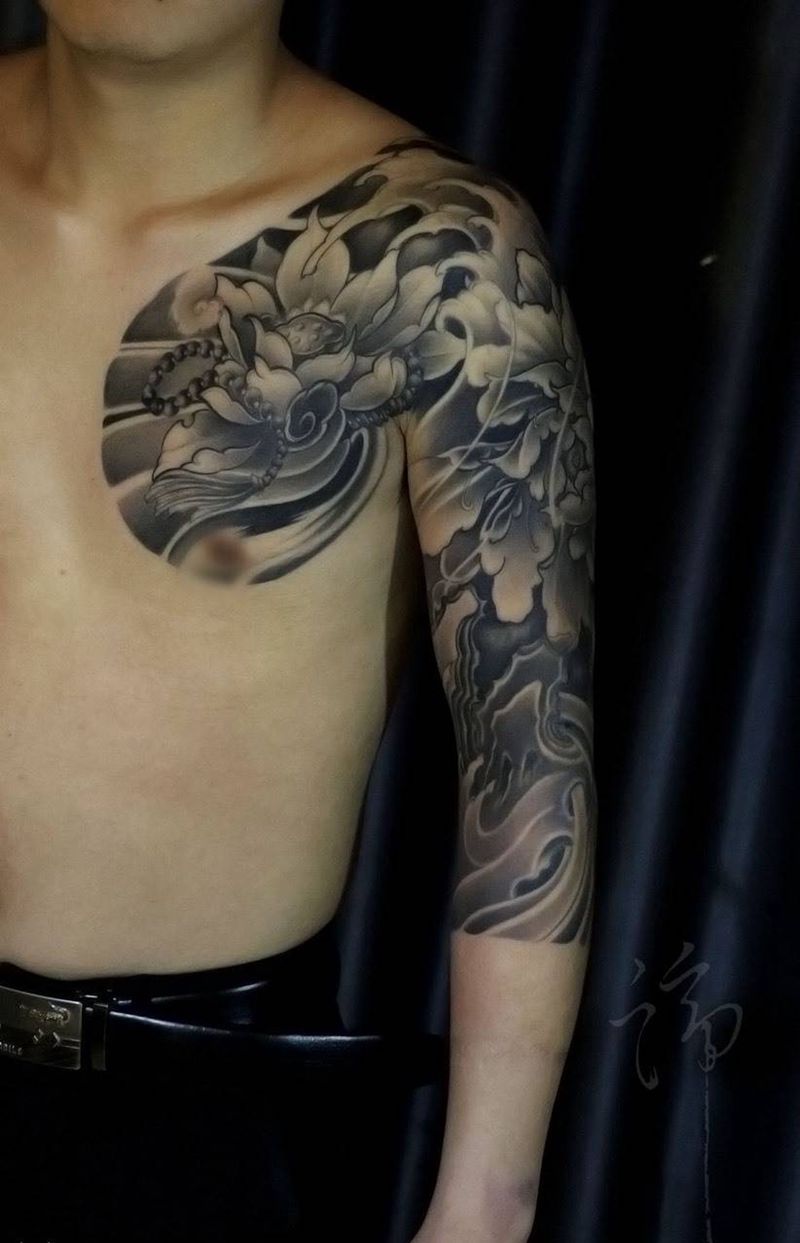 七分袖 花纹身图片_手臂新传统花臂纹身图案